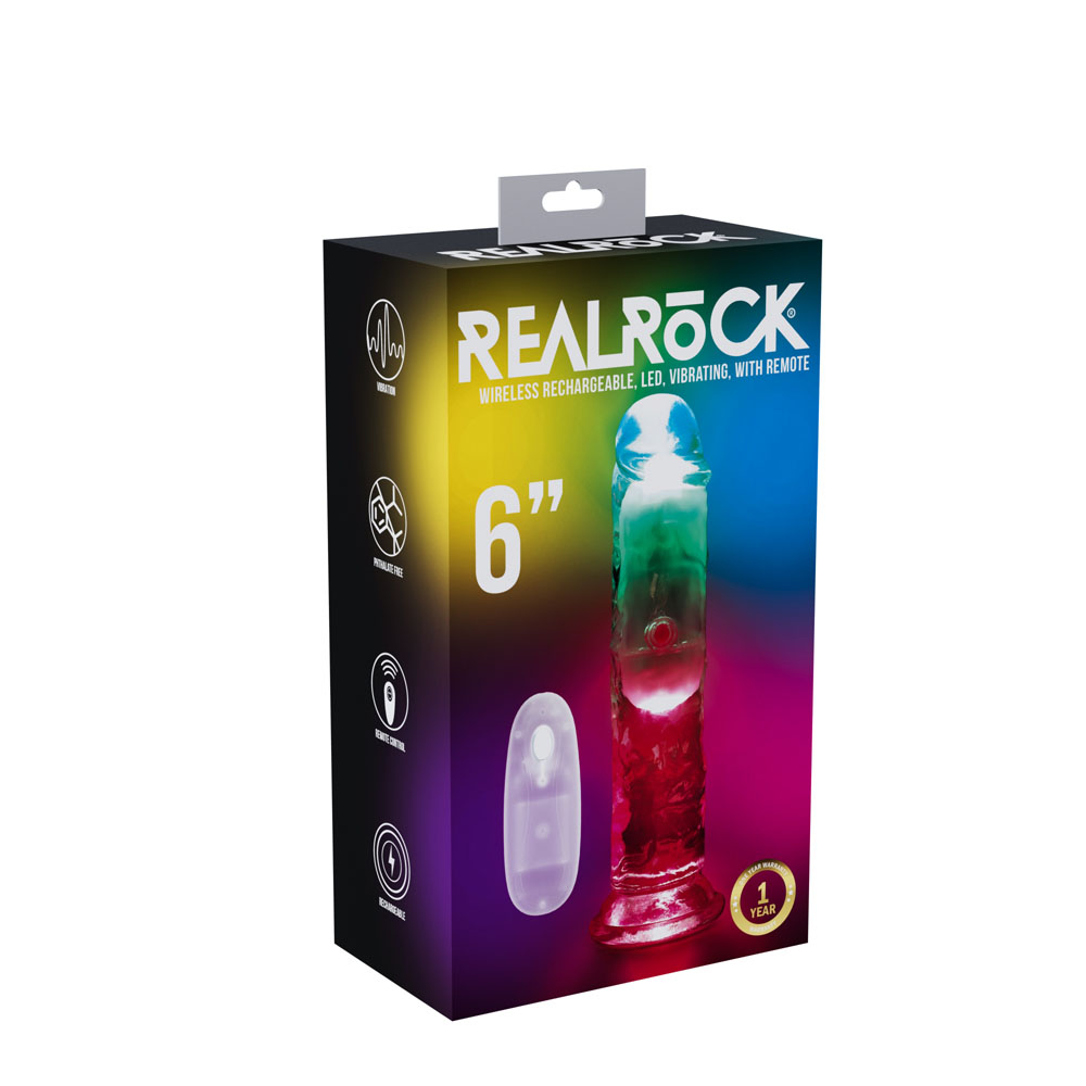 REALROCK 6'' No Balls Wireless Rechargeable LED Vibrating Dong