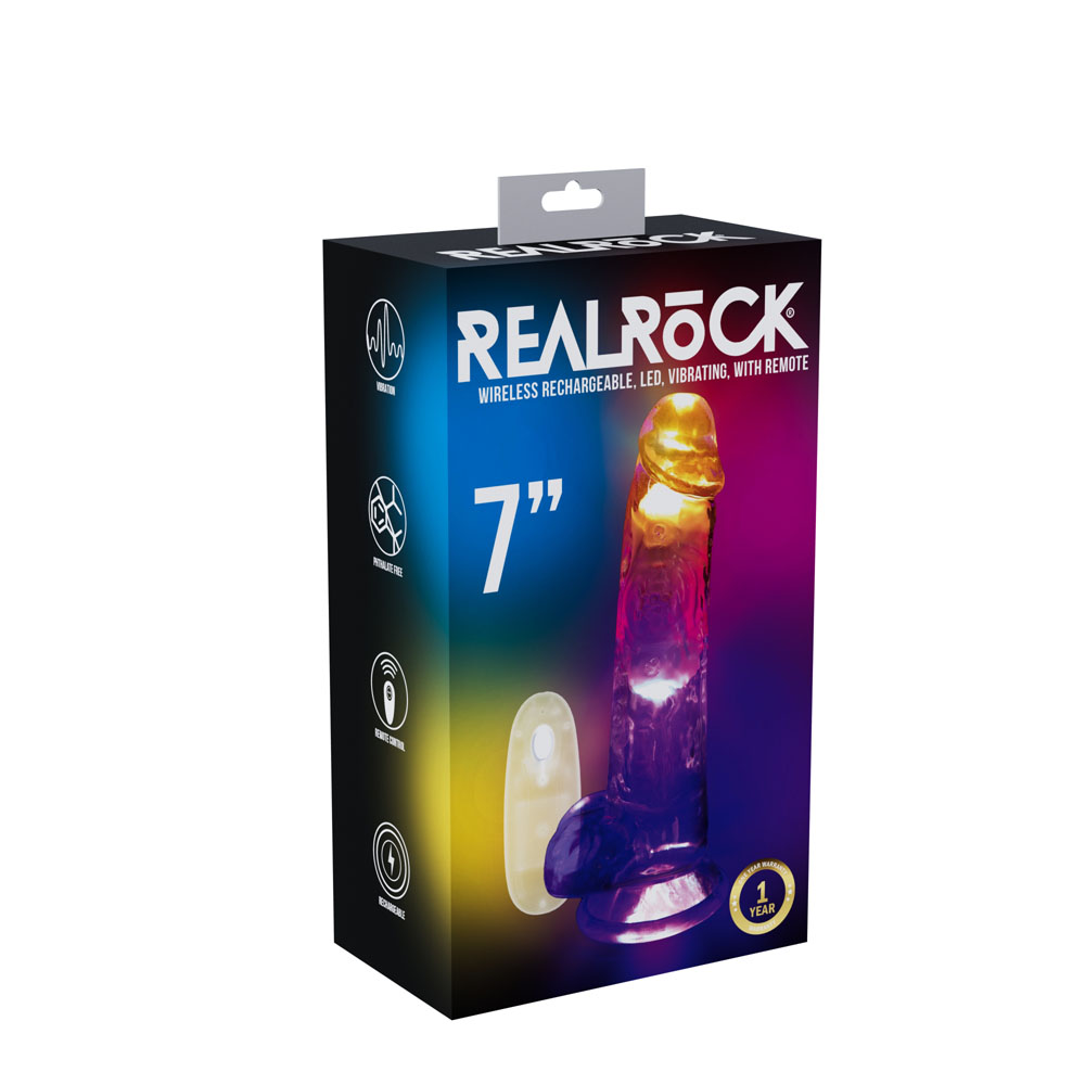REALROCK 7'' with Balls Wireless Rechargeable LED Vibrating Dong
