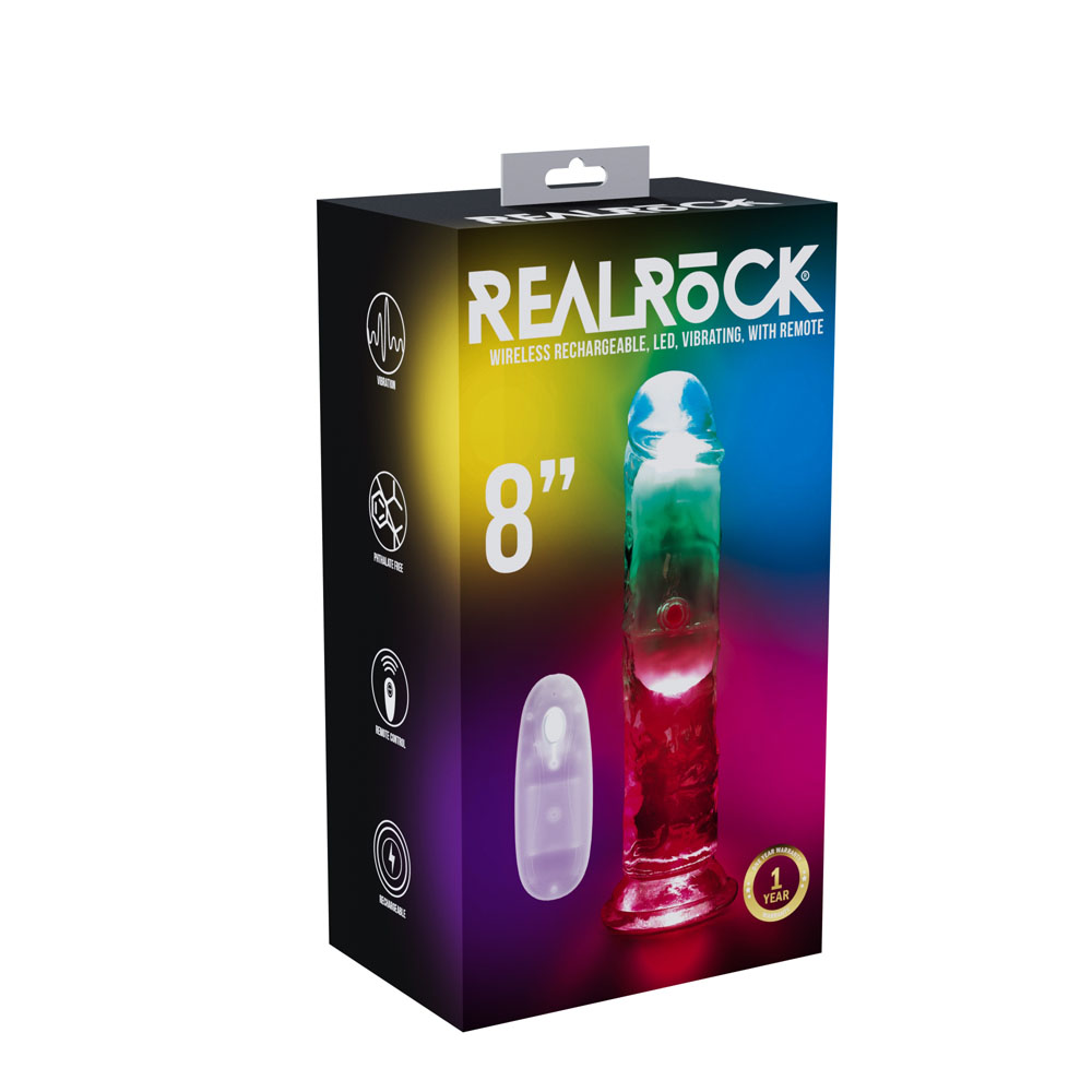 REALROCK 8'' No Balls Wireless Rechargeable LED Vibrating Dong